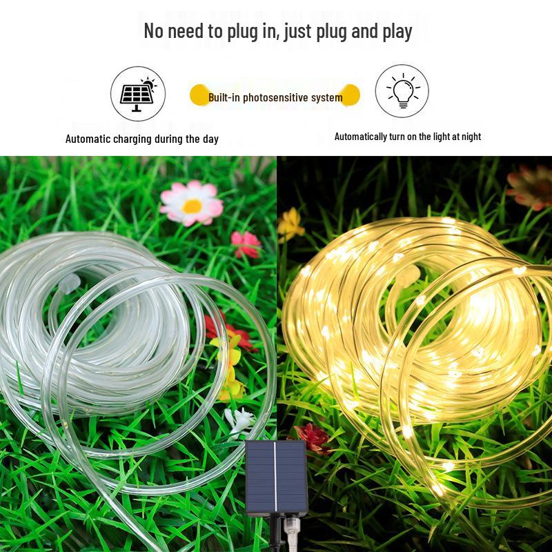 LED Solar Tube String Lights, Outdoor Waterproof Copper Wire, Soft Light Strip for Courtyard Decoration