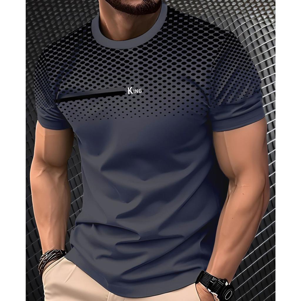 Summer Round Neck 3D Striped Graphic Print Top Fashionable Casual Short Sleeved Men's T-shirts