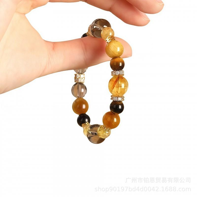 Natural Yellow Tigers Eye Citrine Beaded Bracelet Handmade Unisex Boho Style Lucky Charm Jewelry Gift