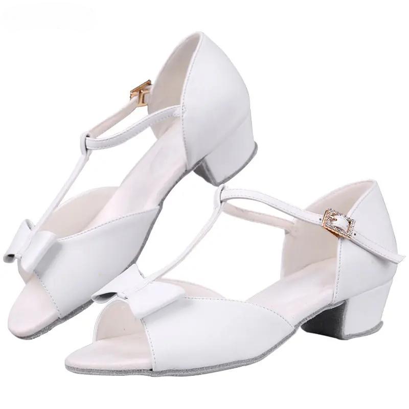 New Pink Satin Bow Girls Children/Child/Kids Ballroom Tango Salsa Latin Dance Shoes Low Heel Shoes 3.5CM