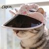 Wide Brim Pet Hat Sun Visor Hat, Summer Floral Cat Cap with Ear Holes, Adjustable Protection Sunshade Cute Rabbit Ears for Cats Dogs Outdoor