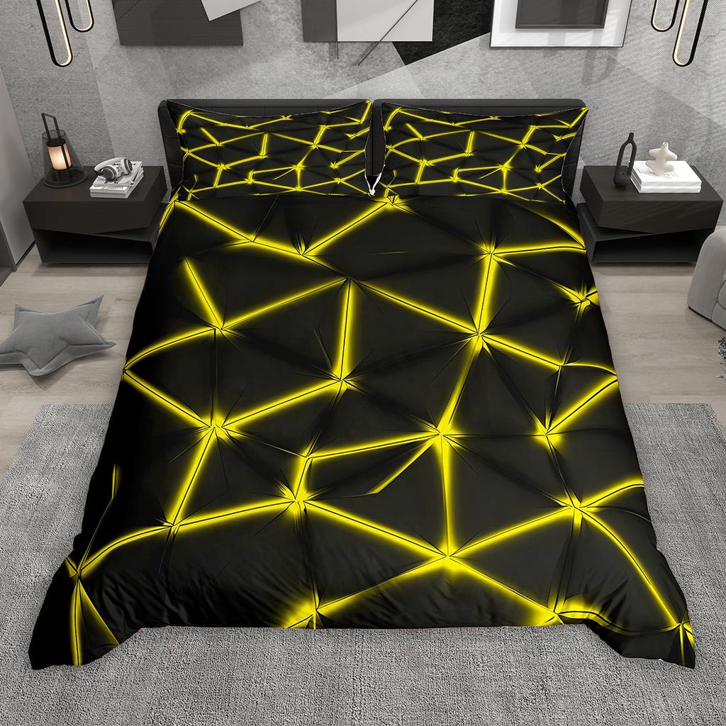 Homewish Degrade Çizgili Nevresim Takımı 2 Parça/3 Parça, Neon Yeşil Mor Mavi Kırmızı Yatak Takımı, Geometrik Çizgili Yorgan Kılıfı Takımı