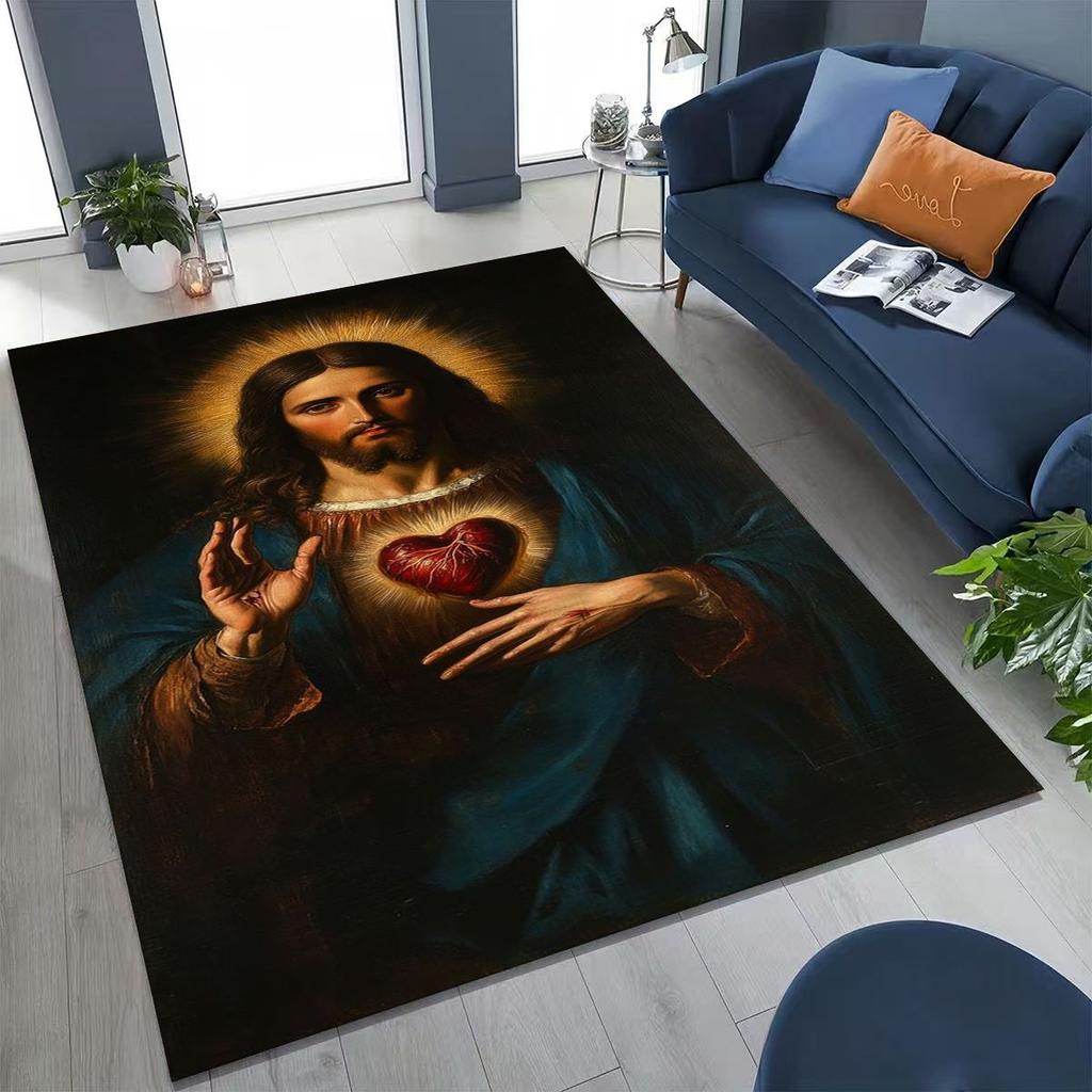 HD Faith Virgin Mary Jesus Blessed Rug Carpet for Bedroom Living Room Sofa Home Doormat Decor,Kids Play Non-slip Floor Mat