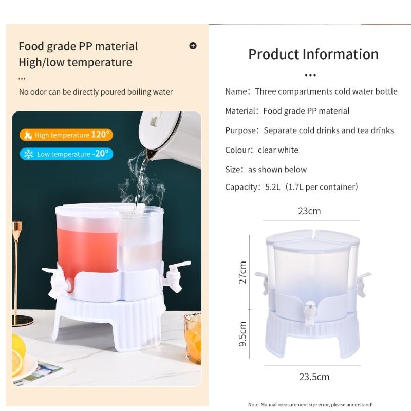Rotating 3 Spigots Refrigerator Pitcher Dispenser High Capacity Leakproof Fruit Teas Container For Family Outdoor Use