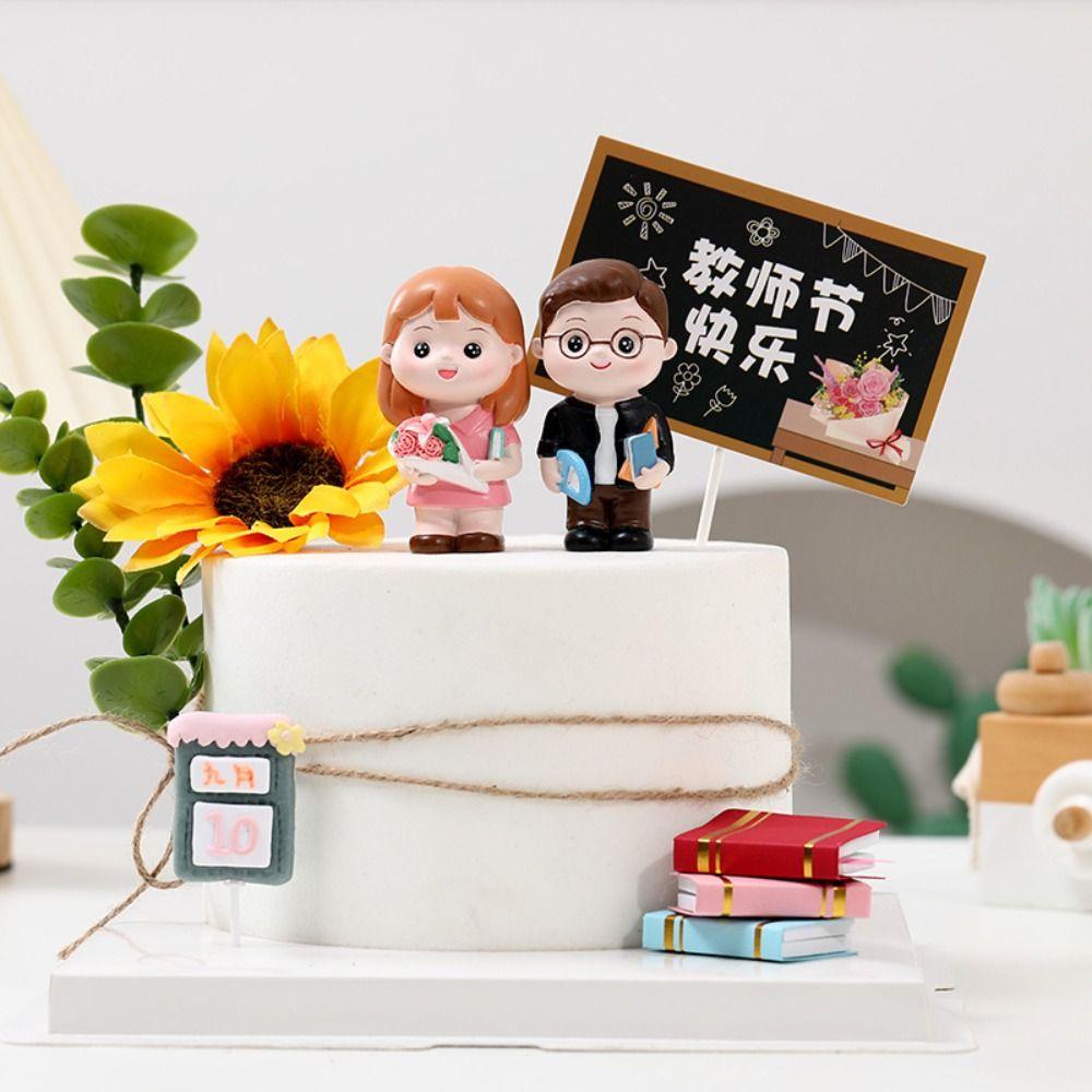 Resin Teacher Figurine Model DlY Baking Cake Decoration Teacher Statue Ornaments Collection Crafts