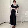 DIMANAF 2026 Summer New Plus Size Women Black Dress Maxi Long Shirt Dresses Casual Lady Clothing