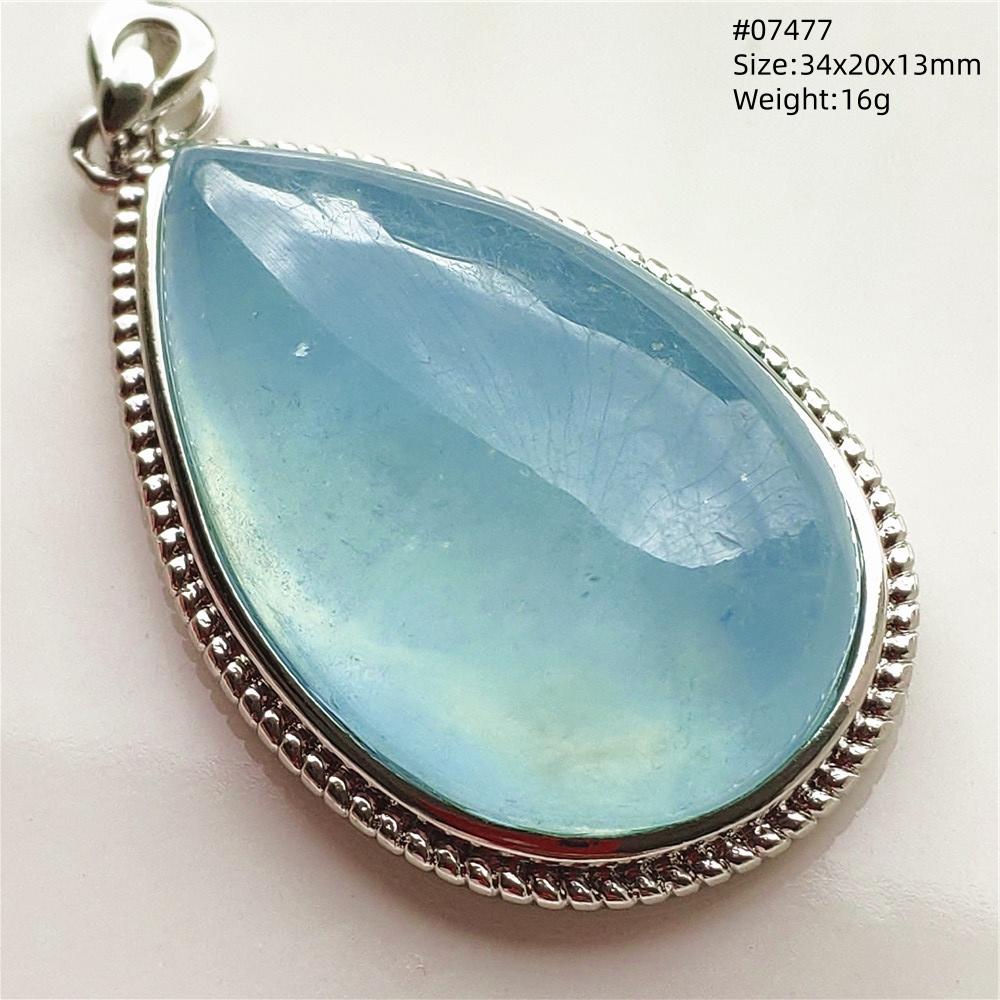 Natural Blue Aquamarine Oval Pendant Jewelry For Women Men Dark Aquamarine Necklace Fashion Brazil AAAAAA