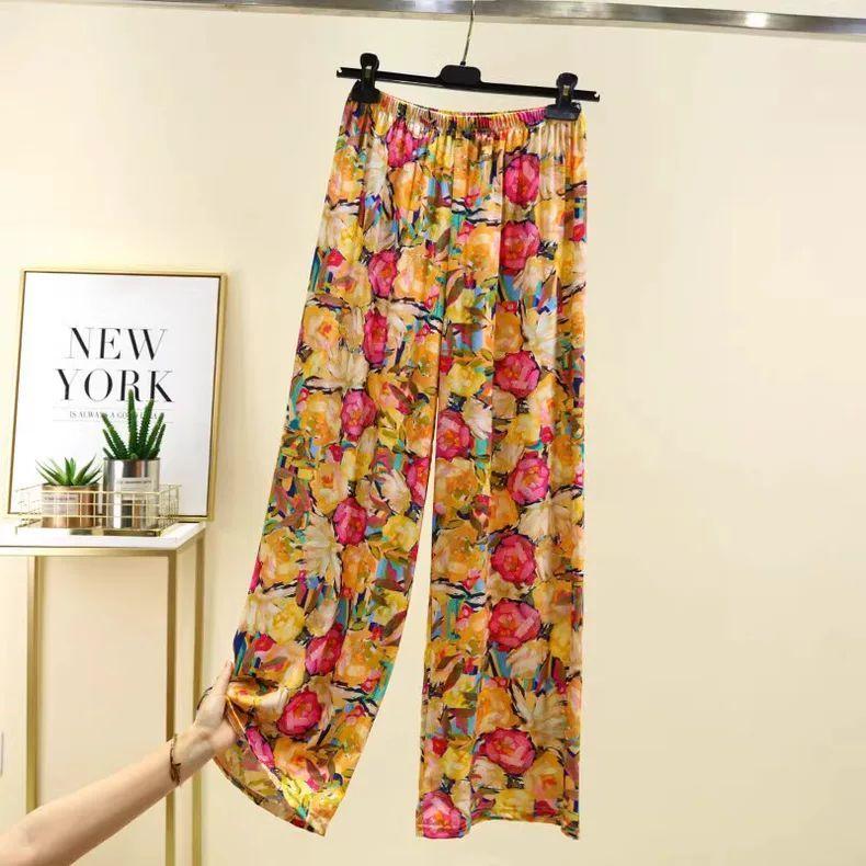 

Хлопок и шелк Повседневные брюки Женские Летние Тонкие По фигуре Свободные Домашние брюки Широкие штанины Large size