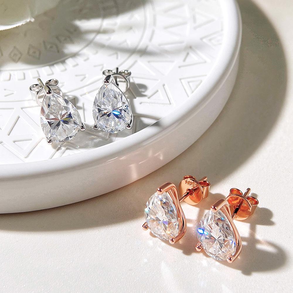 OEVAS 0.5-4Carat Pear Cut Moissanite Stud Earrings 100% S925 Silver Waterdrop Lab Diamomd Ear Studs for Women Fine Jewelry Gift