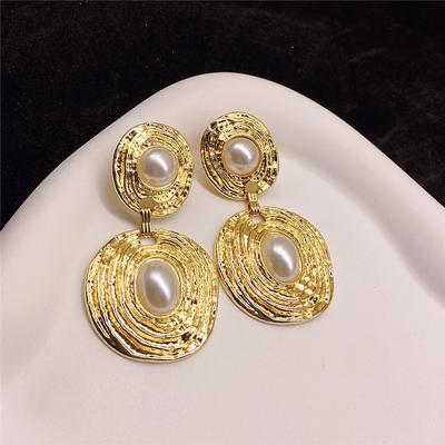Retro Irregular Imitation Pearl Ear Clips Women  Exaggerated Long Large Earrings