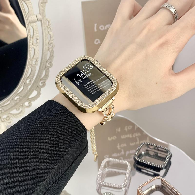 Custodia Mezza Rigida con Doppia Fila di Diamanti Vuota per Apple Watch SE/9/10, iWatch 7658