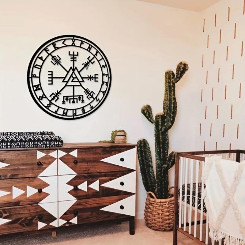 Norse Mythology Viking Compass Wall Sign - Iron Metal Art Decor (Odin Symbol)