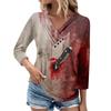 Womens 3/4 Sleeve Daily Weekend V Neck Casual Printed Tshirts Loose Fit Pleated Tees Button Down Shirts
