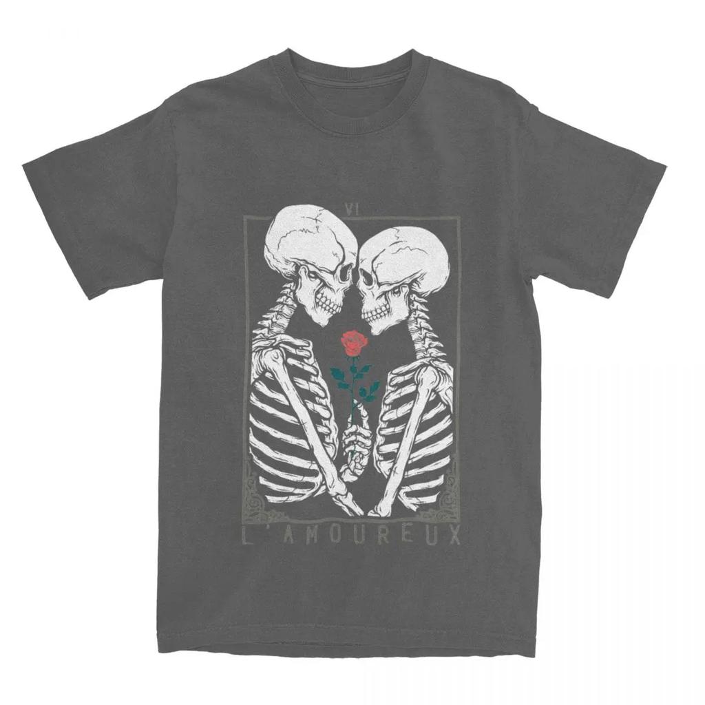 Skull VI The Lovers Tarot Card Apparel Shirts Men Women Skeleton Couple Kiss Funny  Unique Tee Shirts