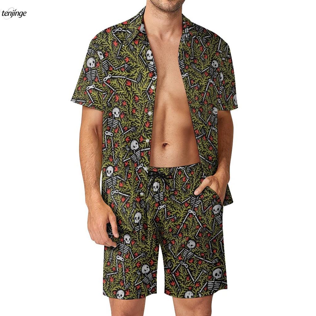 Skeleton 3D Printing Fitness Outdoor Men Sets Bone Skulls Casual Shirt Set Summer Pattern Shorts Two-piece Funny Clothing Suits