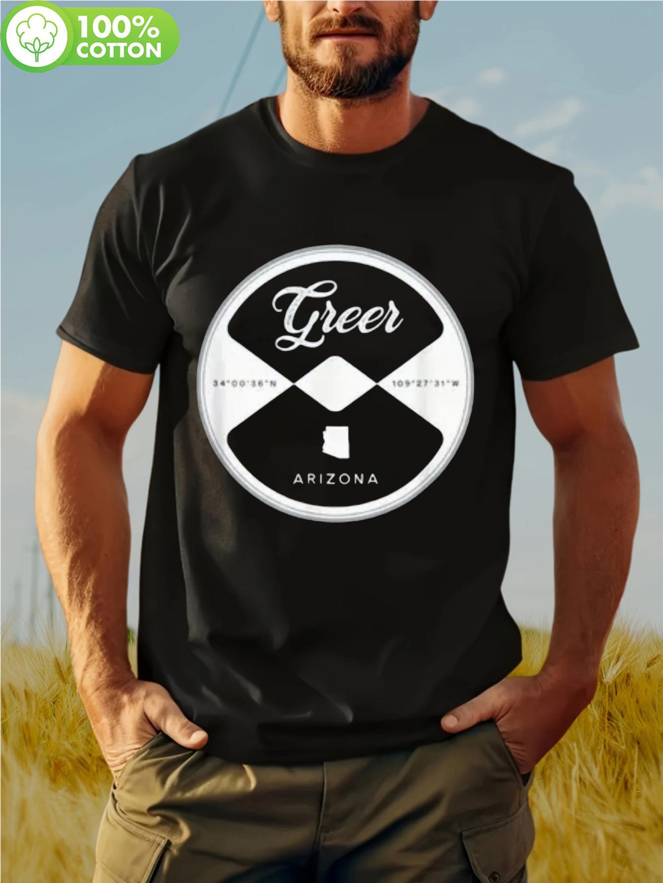 Arizona Tribute Emblem T-shirt - Black & White Casual Loose Fit Short Sleeve with Greer Arizona Mountain & Tree Graphic S