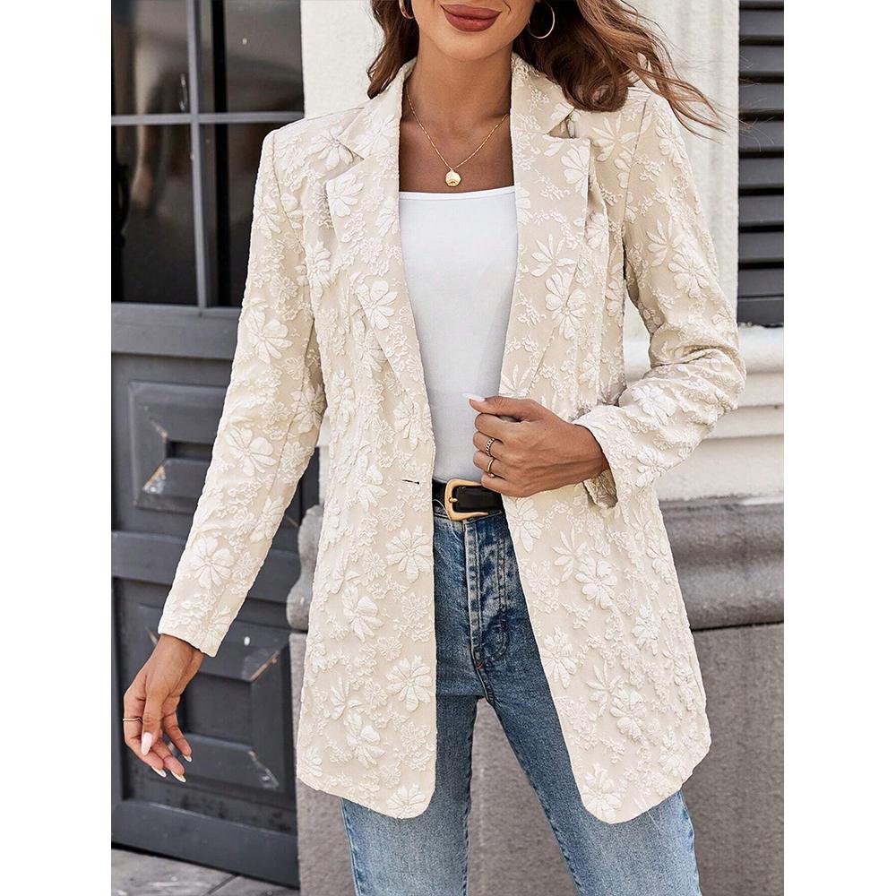 Women Floral Long Sleeve Open Front Business Baggy Long Blazer Suit Jackets