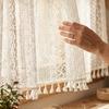 Bohemian Crochet Curtains, Vintage Rod Pocket Lace Short Curtains Window Treatment for Living Room Farmhouse Bedroom Decoration