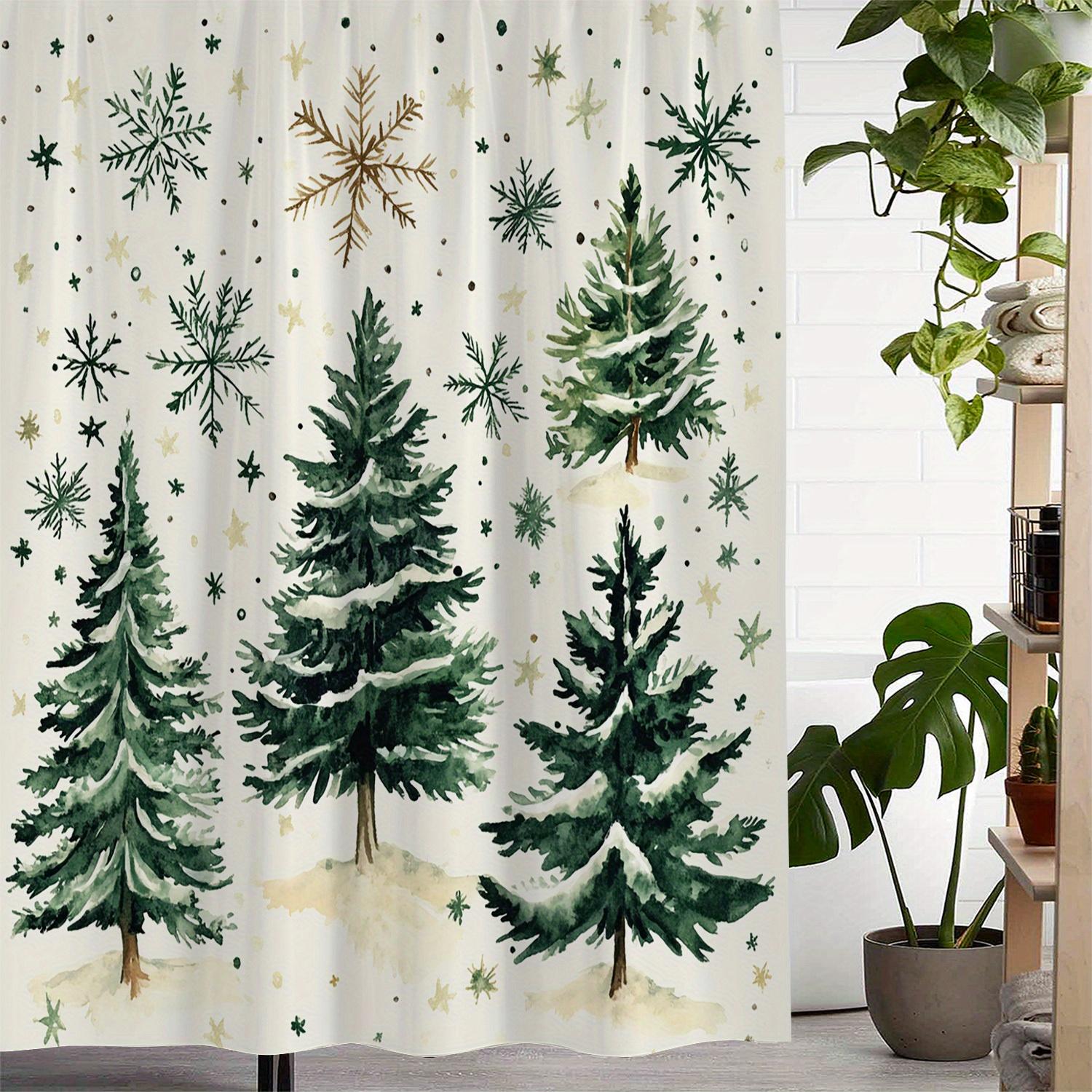 

Watercolor Christmas Trees Waterproof Shower Curtain - Festive Design For A Cozy Holiday Bathroom Dcor Experience W60H190(CM)-1 Pcs