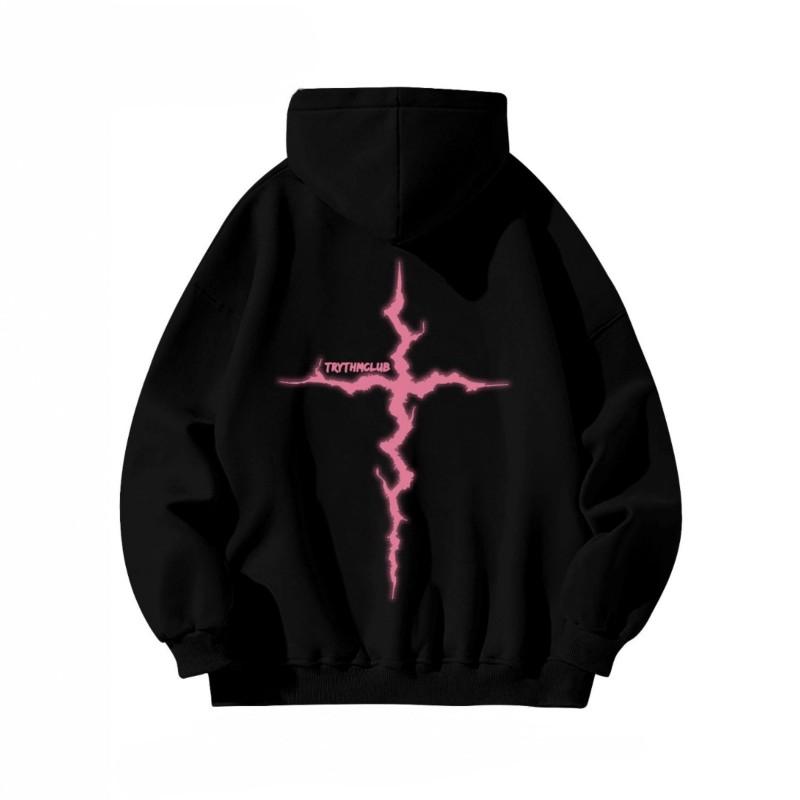 Unisex Kapuzenpullover Mit Blitz-Print Lockerer Sitz Winterlich Warm Fleecegefüttert Streetwear Teenager
