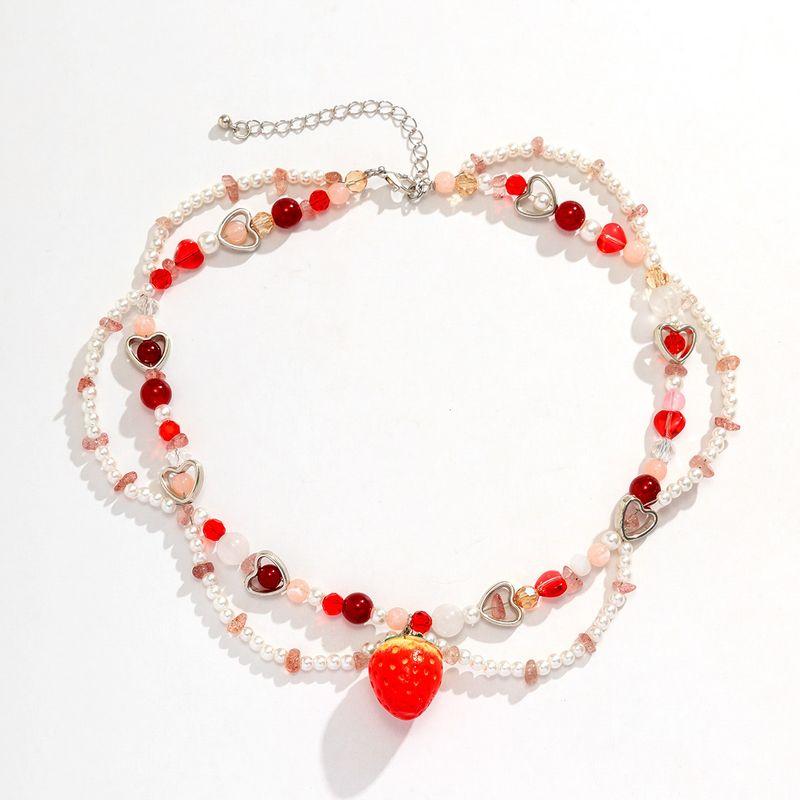Imitation Pearl Crystal Strawberry Necklace for Women, European and American New Style, Trendy, Sweet, Cute, Soft Girl Style, Clavicle Chain Accessory