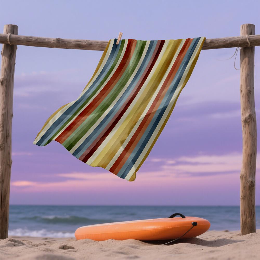 Vintage Multicolor Stripes Oversized Microfiber Beach Towel Sand Proof Quick Dry, Absorbent for Swimming Pool Travel Camping