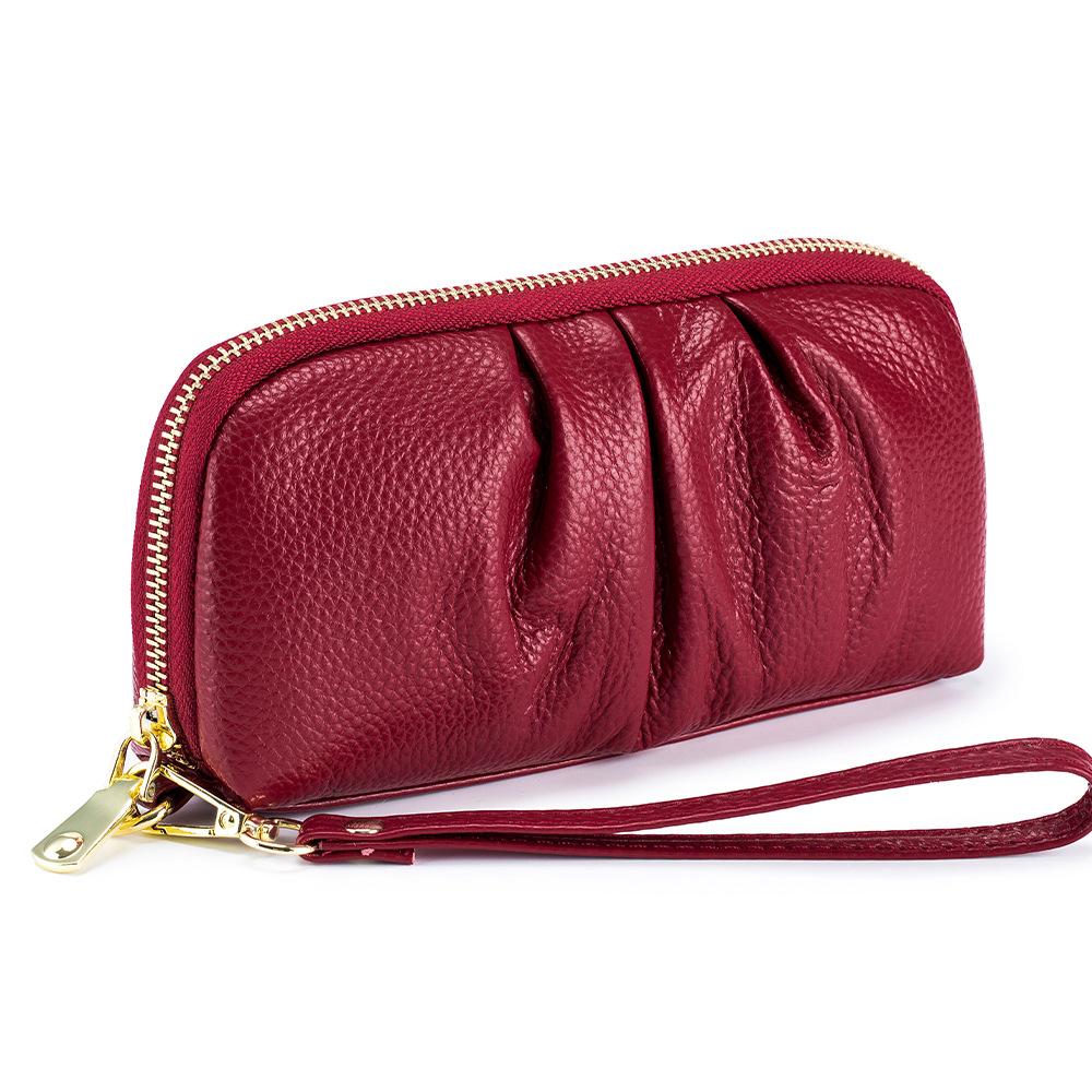 Genuine Leather Women's Wallets Multifunction Phone Storage Bag Pleated Cowhide Card Holder Coins Pocket Purse Women Handbags