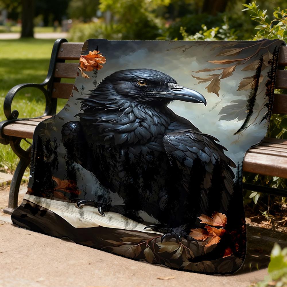 1pc Raven Art Print Throw Blanket Polyester Fiber, Lightweight Flannel, Soft & Warm, All Season Use for Outdoor, Camping Digital Print