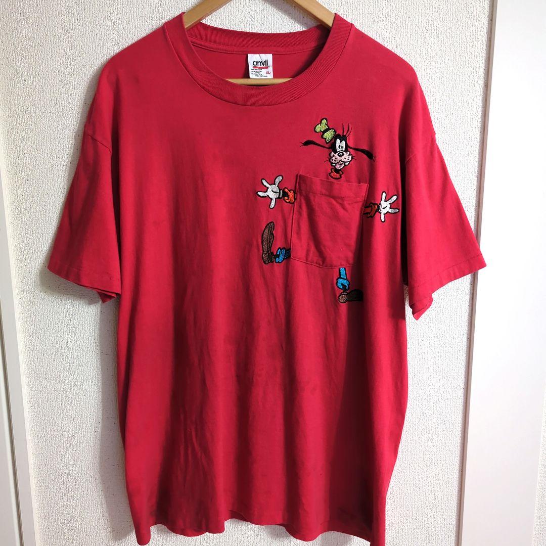 

[USED] Rare 90s USA-made Goofy embroidered vintage pocket T-shirt with anvil