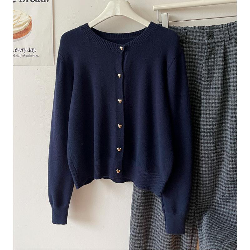 Vintage love button sweater knitted cardigan women's autumn and winter coat casual stacked top