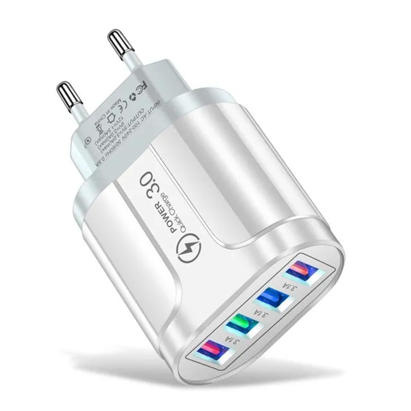 3.1A 4 Ports USB Travel Charger Fast Charge QC 3.0 Wall Charging For iPhone 13 12 Samsung Xiaomi Mobile Plug Charging Adapter
