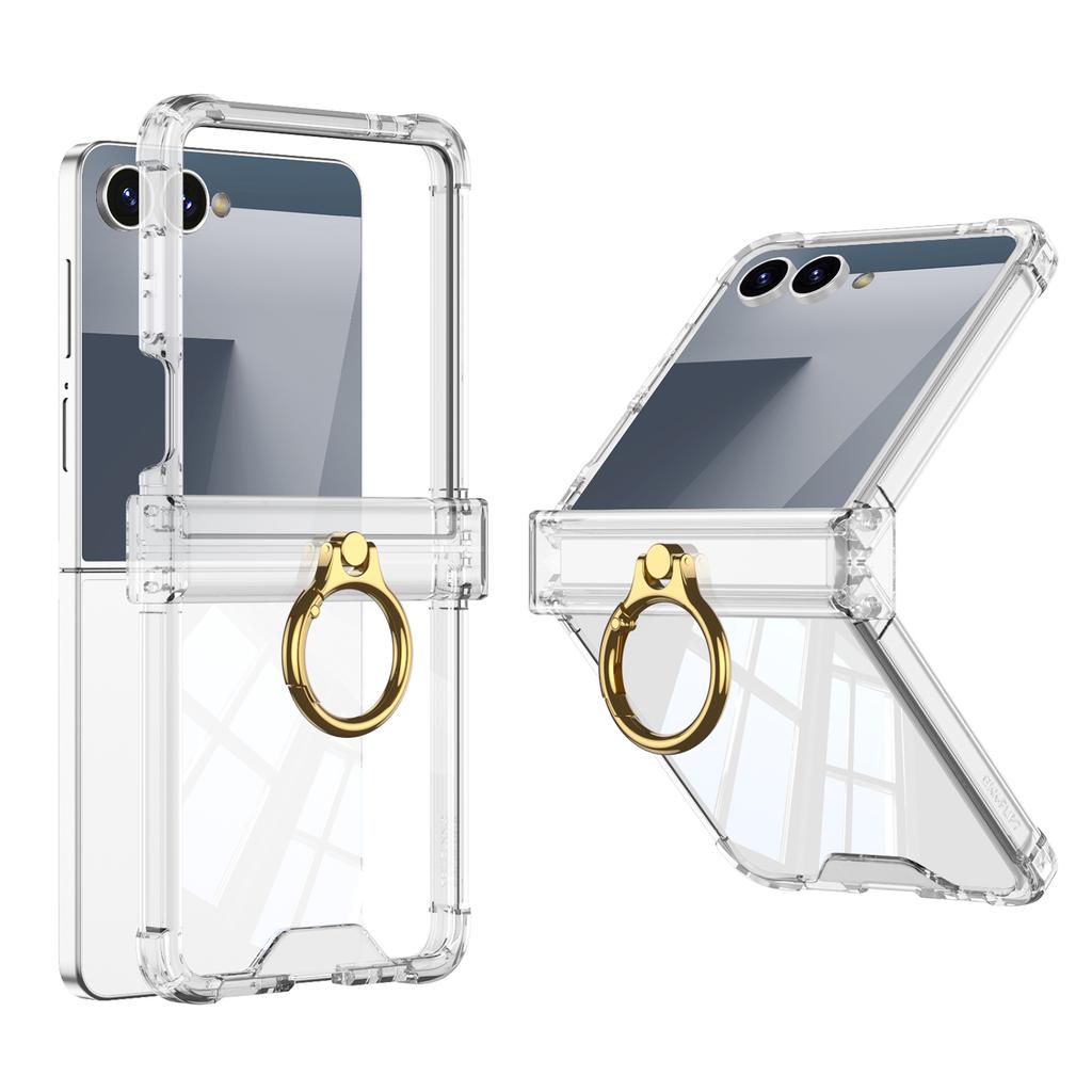 Luxury Ring Holder Armpr Hinge Protection Phone Case for Samsung Z Flip 7 6 5 Z Flip7FE Clear Shockproof Transparent Back Cover