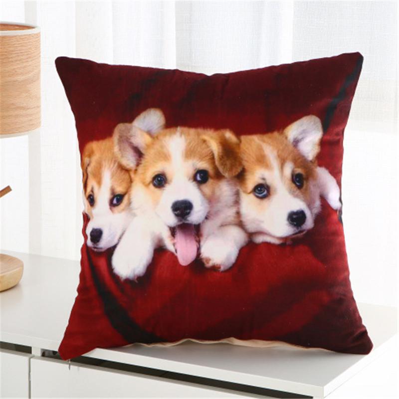 45x45cm Puppy Cat Dog Printed Cushion Cover Short Plush Living Room Sofa Christmas Home Decoration