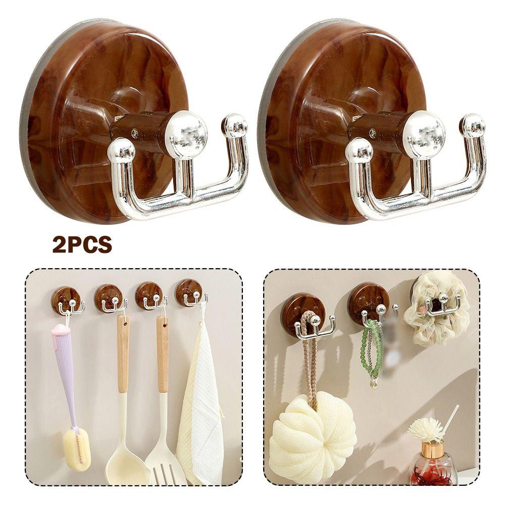 2pcs Reusable Double Hooks Wood Grain Clothes Hook Multi Purpose Suction Cup Hook Universal