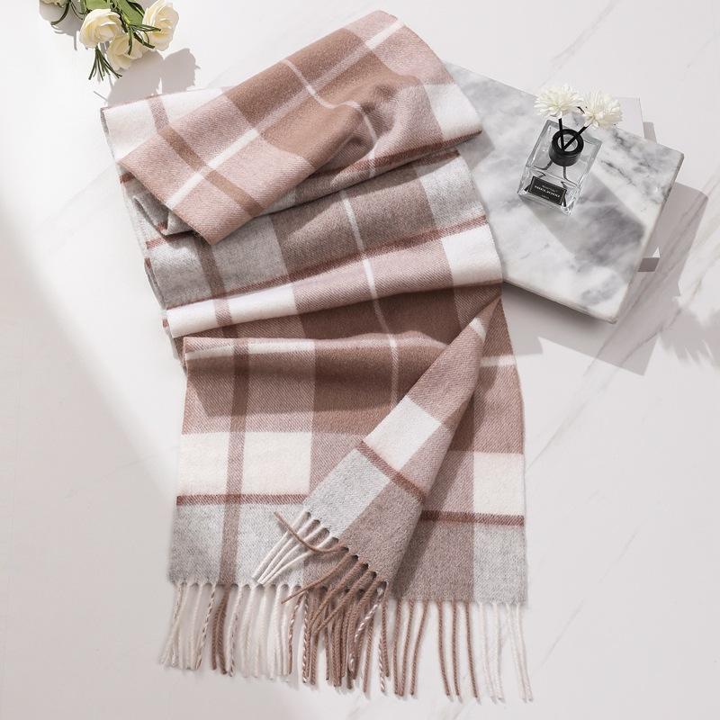 Autumn and winter new lamb wool scarf women's light luxury high-end plaid narrow scarf fringed versatile warm scarf