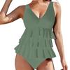 Damen Rüschen Einteiler Badeanzug V-Ausschnitt Bauchkontrolle Bademode für Strand Poolparty Elegantes Rotes Design