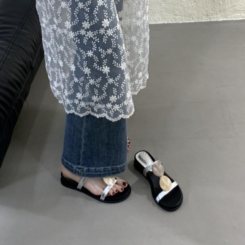 French Bohemian Fairy Thick-bottomed Cool Slippers Female Summer Wear 2025 with Skirt One-word Holiday Slippers