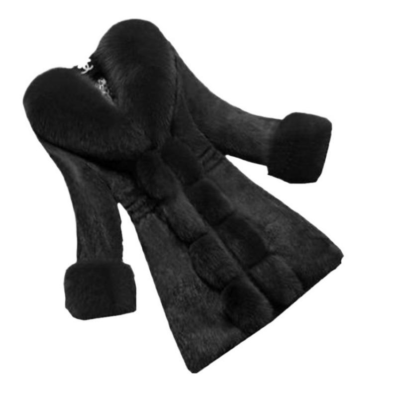 Herbst- und Winterimitatpelz Damenmittel und lang Imitatfuchspelzkragen Imitatpelzmantel Imitatminkhaar Dünner Mantel