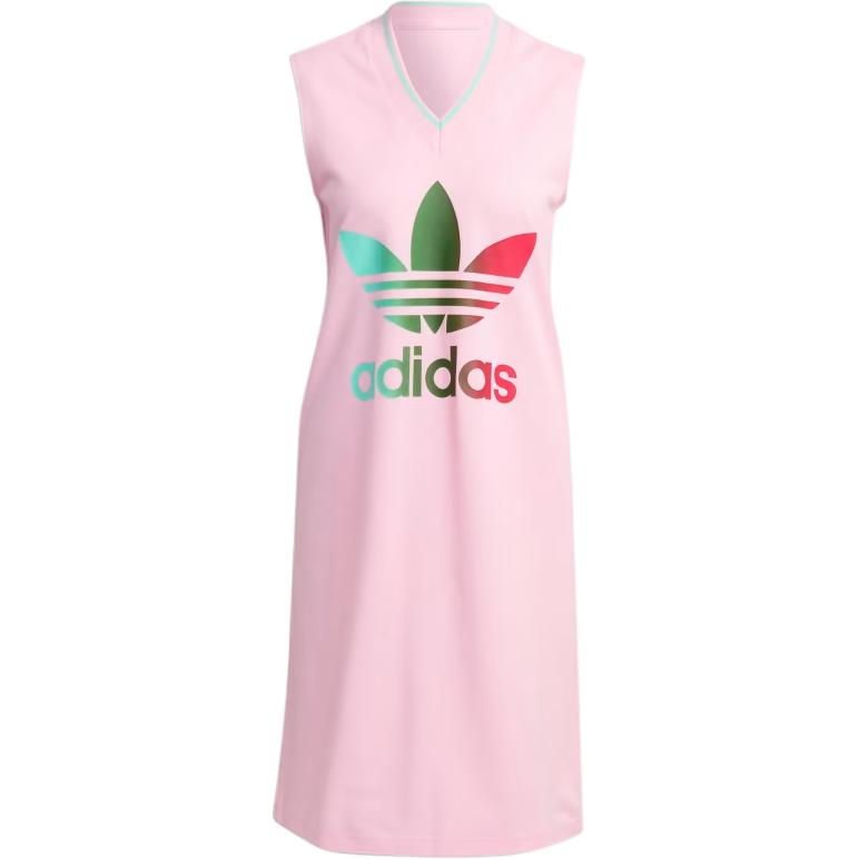 Adidas Originals Adicolor 70s Retro V-Neck Sleeveless Casual Dress Women True Pink IK7860 S