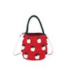 Cute Color Blocking Strawberry Pattern Women Knit Handbag For Daily Use