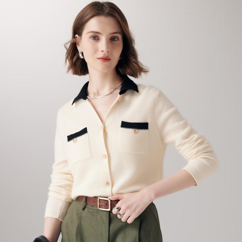 PALUOPO Women's 100% Cashmere Polo Collar Cardigan