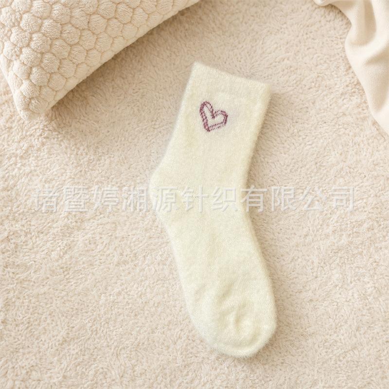 Love jacquard imitation mink velvet socks women's autumn and winter medium tube socks thickened plush sweet sleep floor confinement socks
