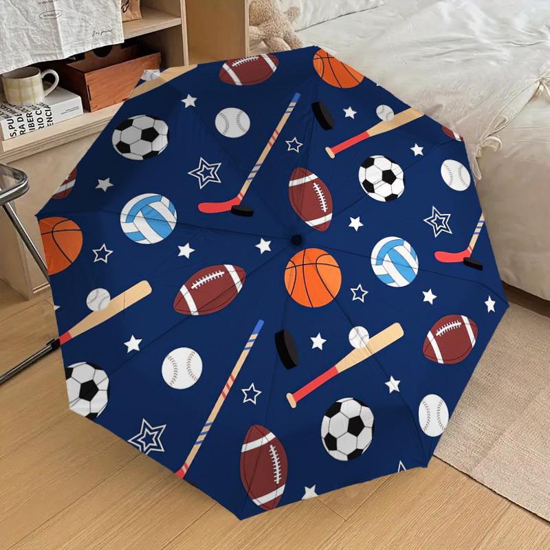1pc Sports Balls Pattern Umbrella with Plastic Handle,Suitable for All Seasons Home Travel Outdoor UmbrellaDD1769