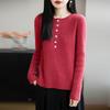 Women's Solid Color Wool Knitwear: Single-Breasted, Long-Sleeve, Round Neck, 2025 Autumn Collection