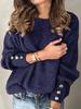 New Arrival Buttoned Women's Knit Sweater Loose Round Neck Casual Pullover