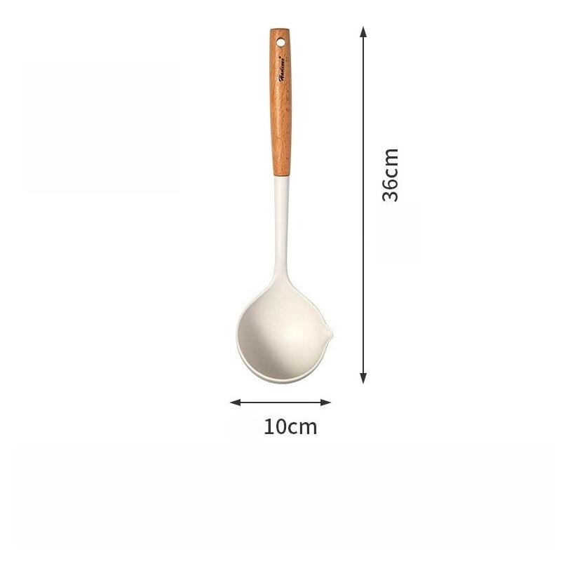 Large Beech Wood Handle Silicone Kitchen Utensils: Silicone Spatula, Spoon, and Stir-Fry Spatula Set for Non-Stick Pans