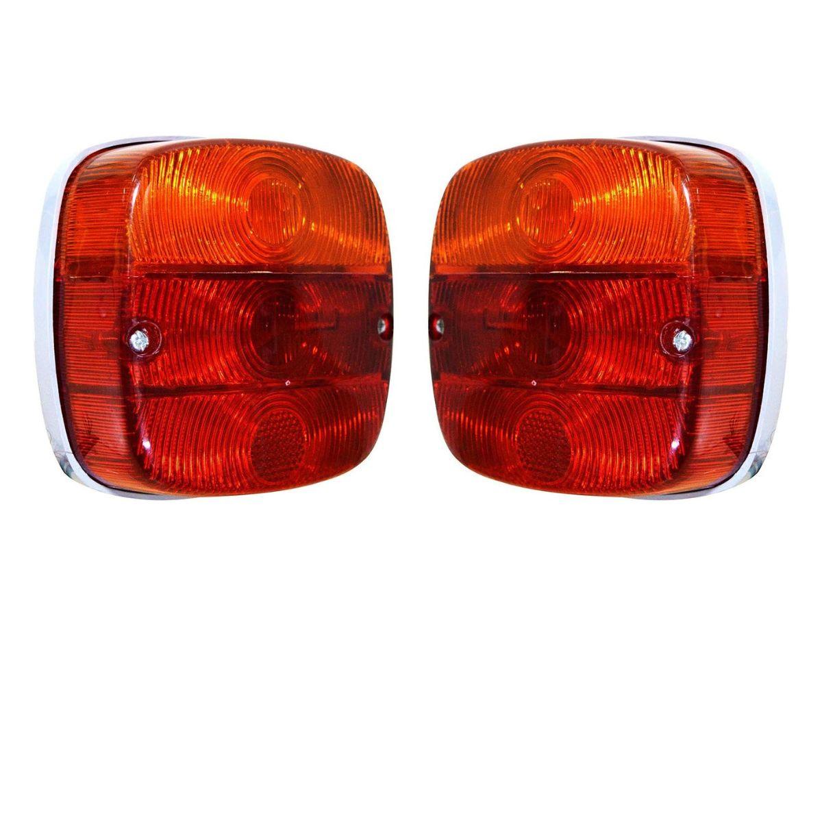 

2x Комплект задних фонарей с лампами 12 В и фонарем номерного знака – Подходит для Iveco, Magirus, Santana, Land Rover Series III красный/янтарь