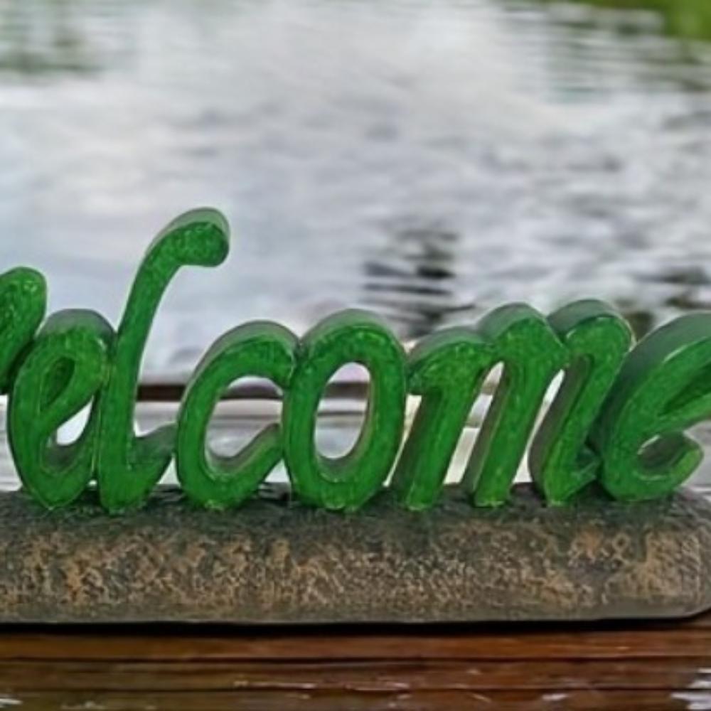 Resin Crafts Frogs Miniature Figurines Cartoon Animal Statue Frog Welcome Sign  Indoor Home Desktop