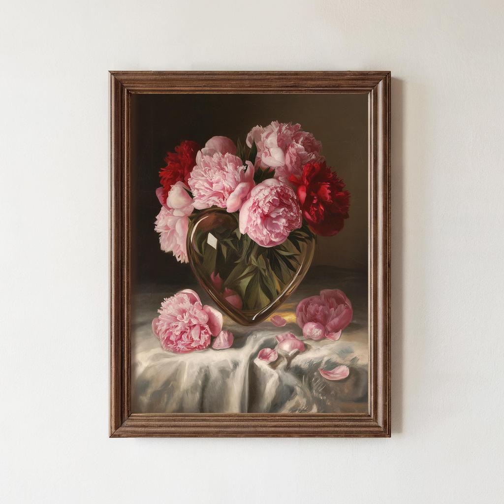Peony Tulip Pink Roses Valentines Day Romantic Floral Vase Poster Print Wall Art Pictures Canvas Painting Room Home Decor Gift