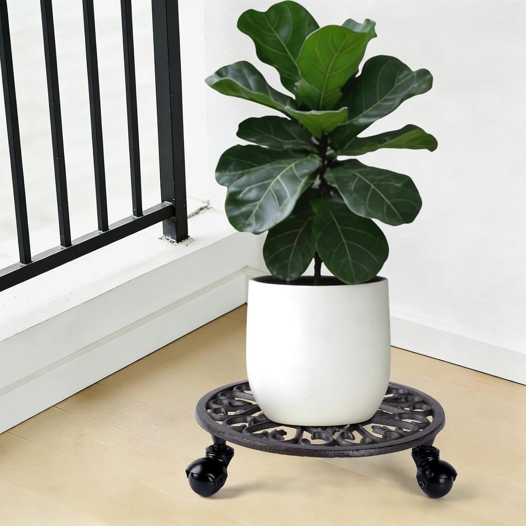 2 Pcs Heavy Cast Iron Plant Caddy,Rolling Plant Stand With 360° Wheels Rustproof Plant Holder For Garden,Patio,Home Decor